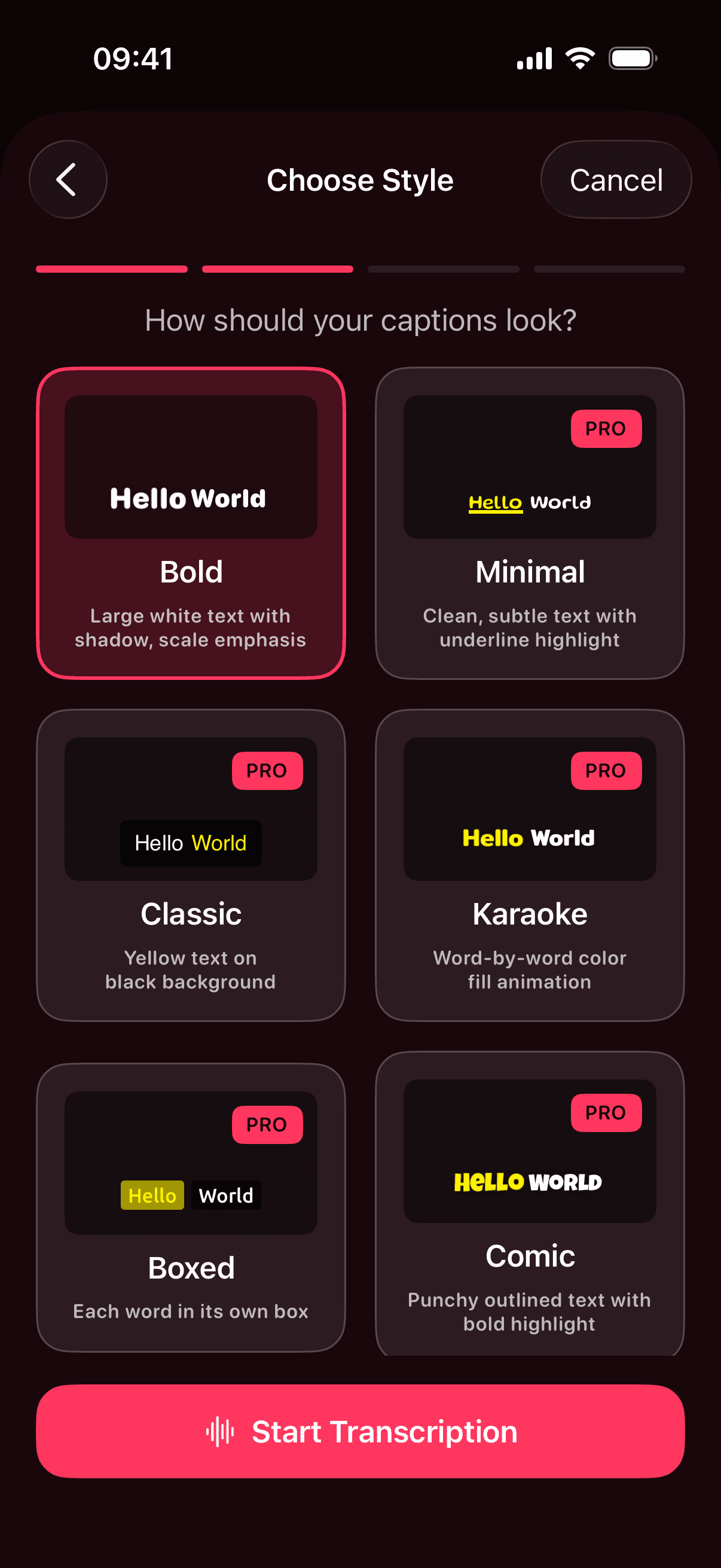 Caption style presets