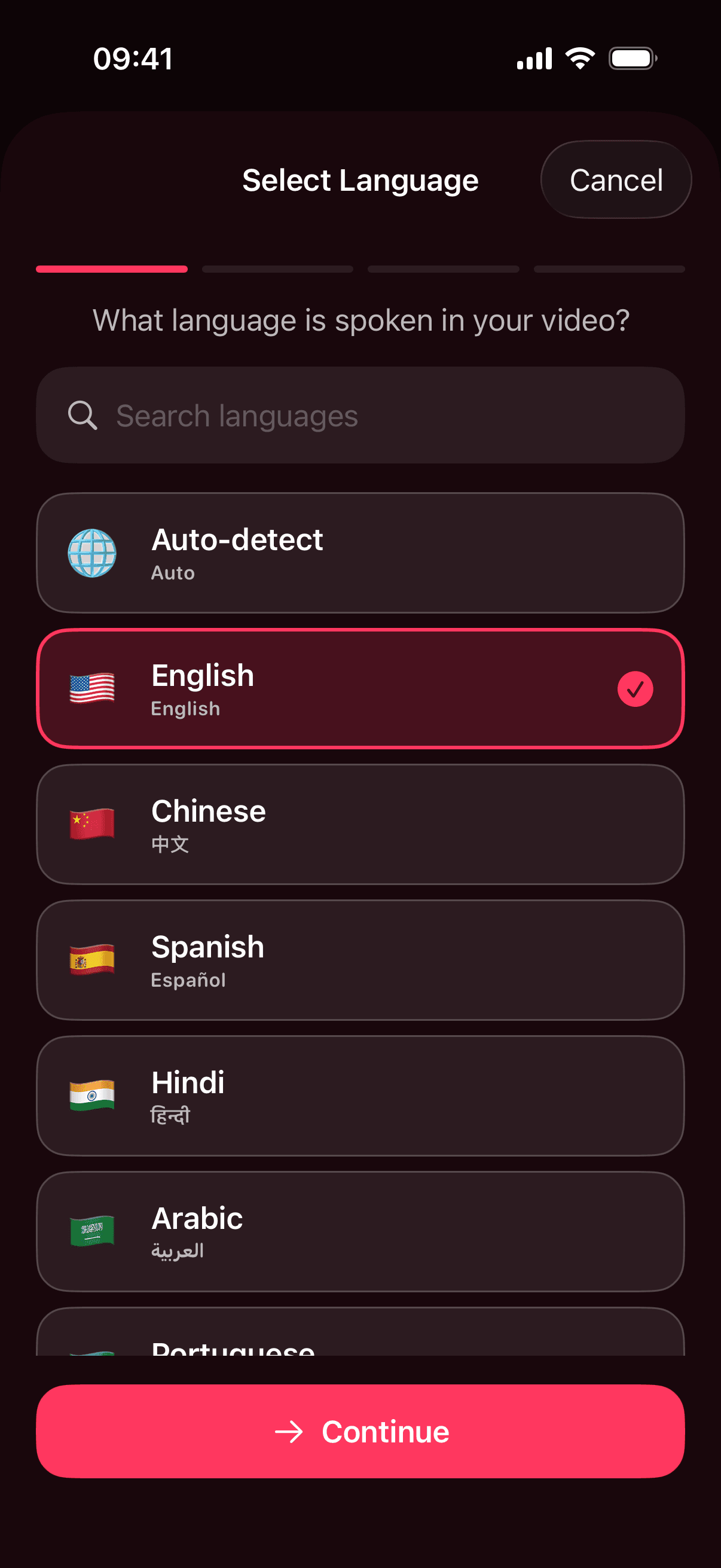 Transcription language support
